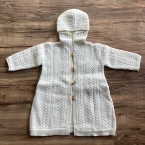 JANIE AND JACK Cable Knit Cardigan Sweater 6-12 Mo Cream Hood Wool Angora Kids